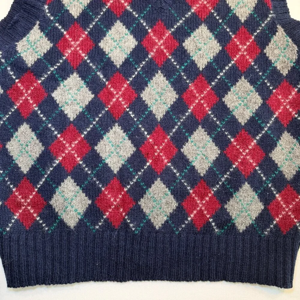 Vintage 80s PARFOUR Navy Blue Argyle Wool Indie Sweater Vest Large